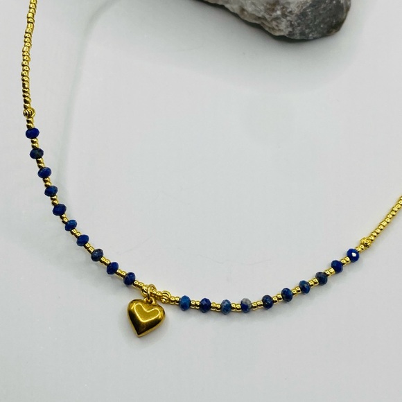 NEW Gold & Lapis Heart Layering Necklace - Picture 6 of 7